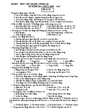 Đề kiểm tra chất lượng 12a4 trường THPT Yên Thành 2 - Nghệ An môn vật lý